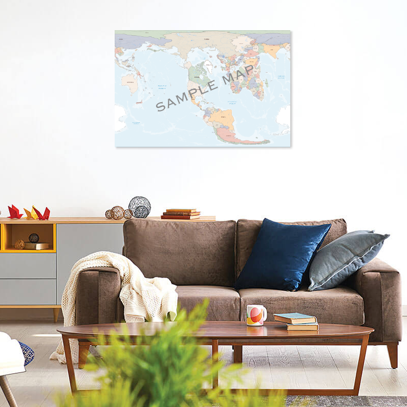 Medium sized world map on a living room wall